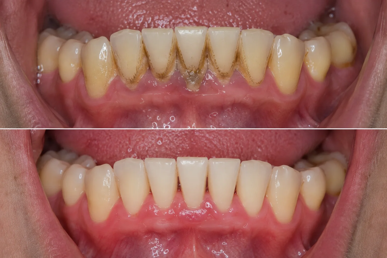 Antes e depois de limpeza dental em Curitiba